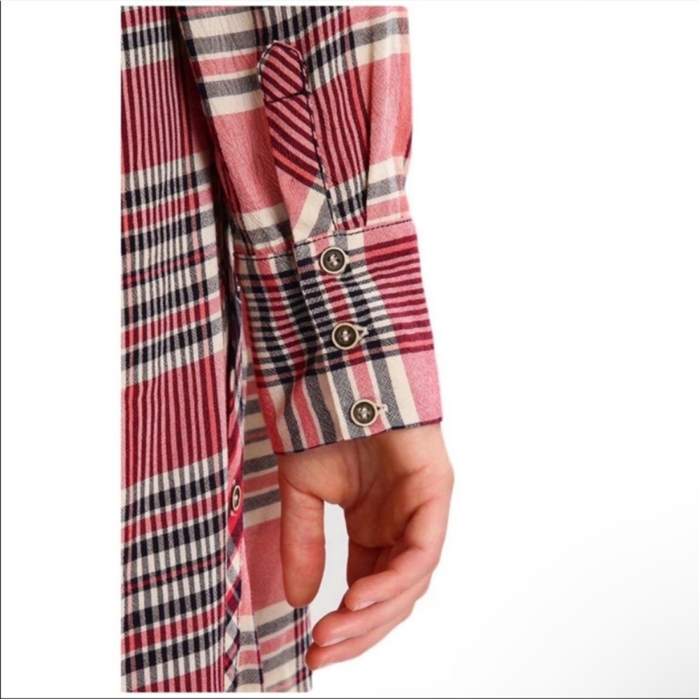 Free People Loralei Plaid Button Down Midi Dress Longline Shirt Size M - Picture 7 of 15